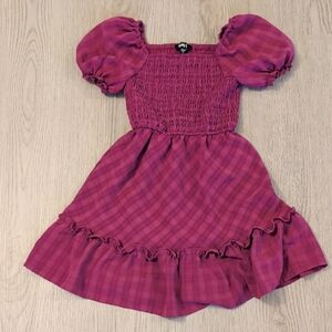 Adorable Purple Plaid Kids Dress with Puff Sleeves